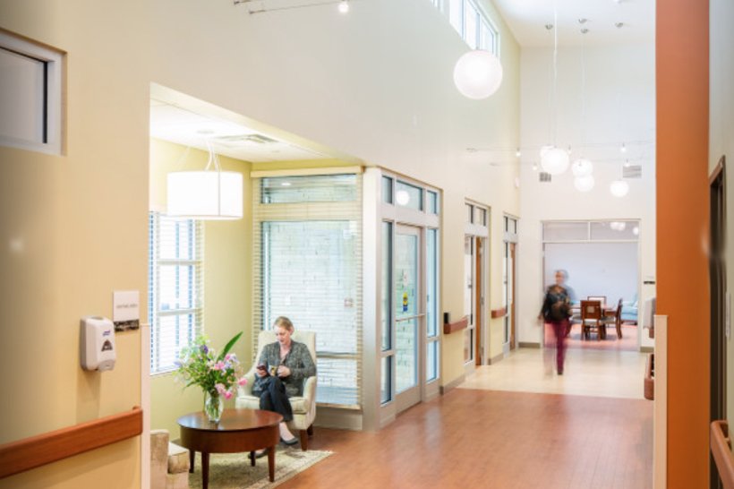 NC Hospice House patient waiting area with comfortable seating and beautiful furniture