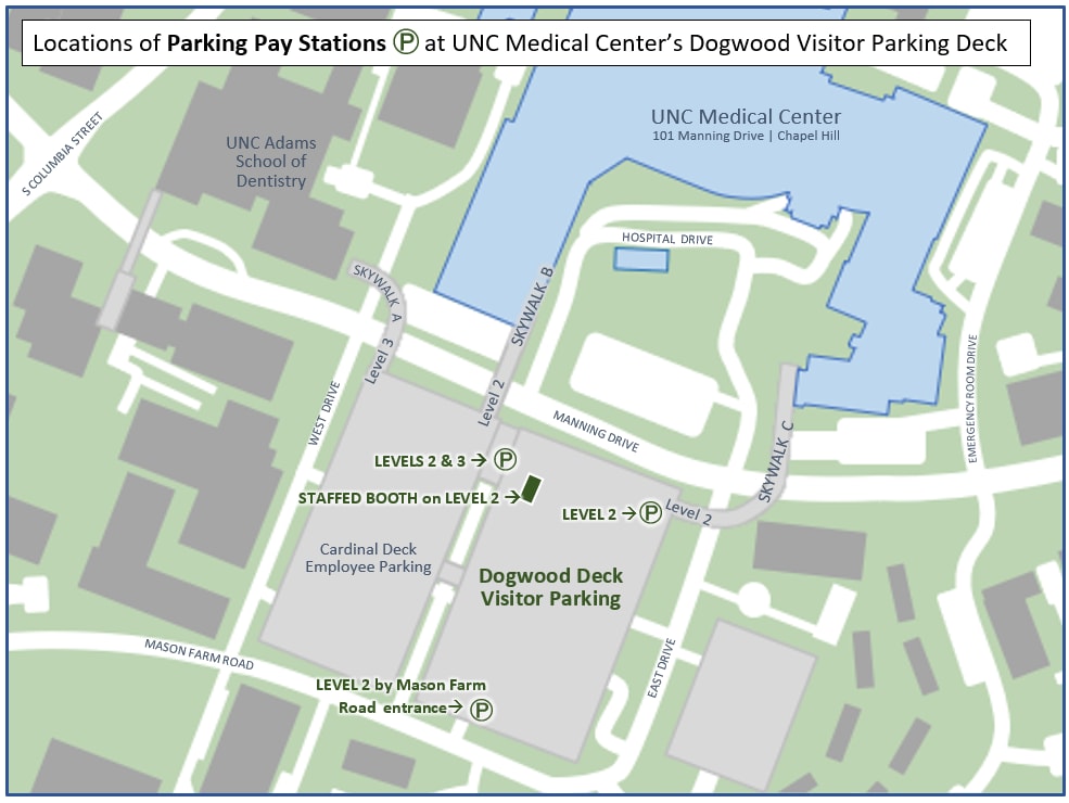 map of parking stations inside dogwood parking deck